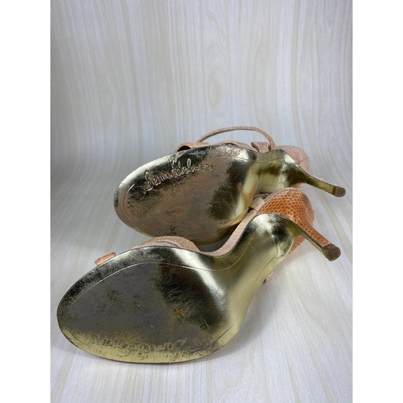 Sam Edelman SZ 8.5 Abbott Off Pink Snake Leather Women's Sandals Gold Pump - Picture 3 of 6